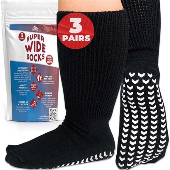 3 Pairs Extra Wide Socks for Swollen Feet, Diabetic Socks for Men, Non Slip Sock - Picture 7 of 7